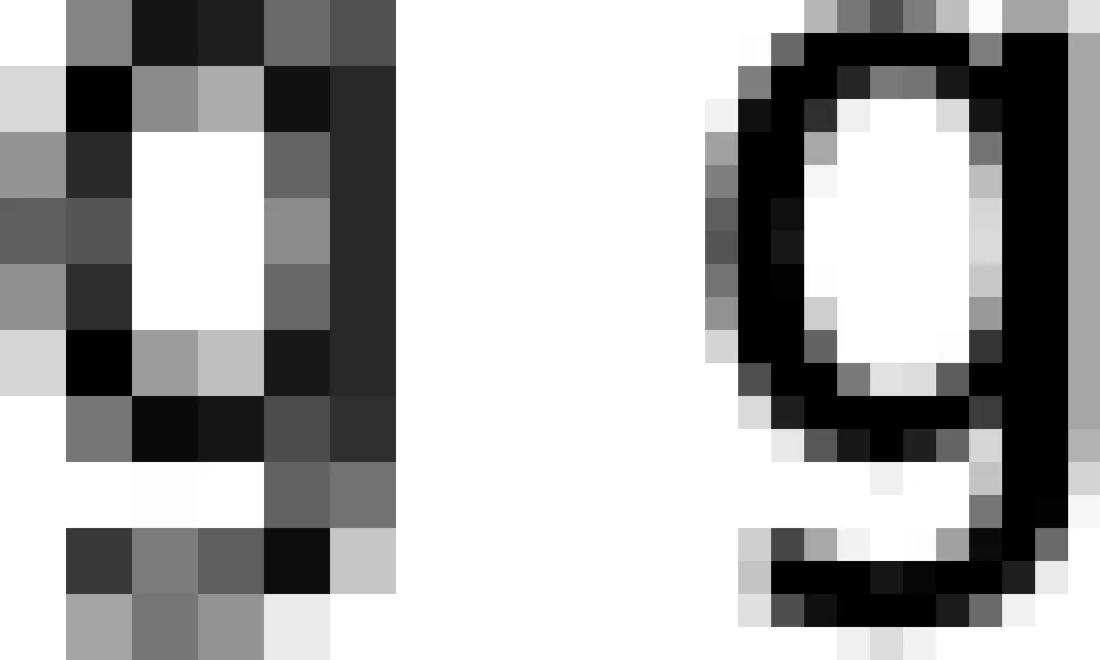 Two lowercase g's, one at 1x rendering and the other at 2x