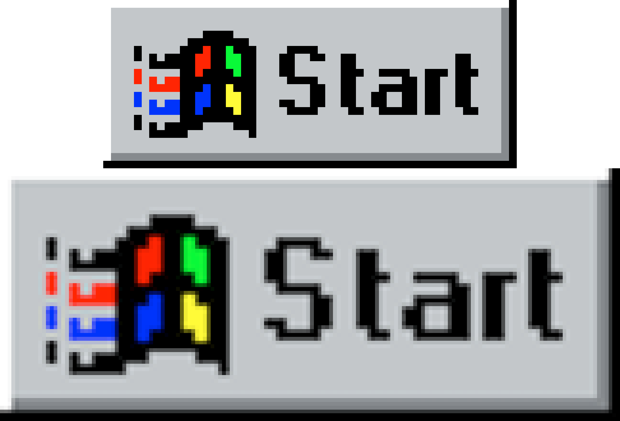 Windows 95 start menu, normal size and blurry scaled up version
